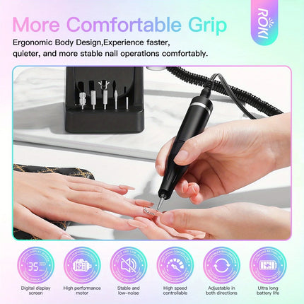Professional Electric Nail Drill 35000 RPM, Cordless Rechargeable Electric Nail File for Hand and Foot Care WHITE