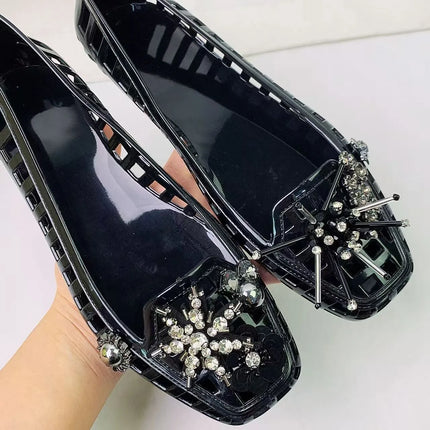 New Korean Ins Jelly Shoes Crystal Shoes Transparent Square Toe Clogs Summer Outdoor Commuting Lazy Slide Sandals