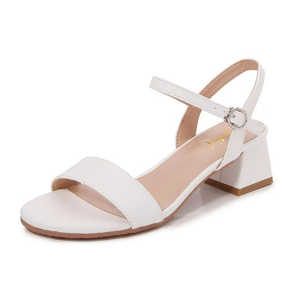 Women's Summer French Elegant Open-Toe High Heel Sandals Simple and Versatile Anti-slip Rubber Sole Chunky Heel Dress Sandals