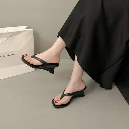 Designer Brand Wedge Heel Slipper Slides Women Clip Toe Flip Flops Narrow Sandals Shoes Casual Female Slipper Sandalia Mujer
