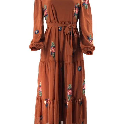 Eid Muslim Abayas for Women Dress Floral Embroidery Long Sleeve Dubai Long Robe Party Dress Vestidos Abaya Autumn Vestidos 2024
