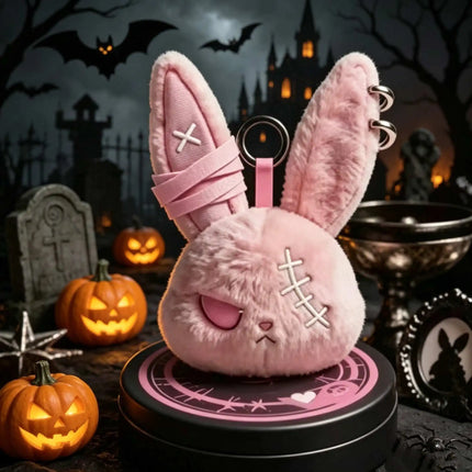 Halloween Gothic Bunny Plush Keychain RabbitBag Charm with Bandage Desian Kawaii Key Ring Pendant Car Bag Ornament Gift
