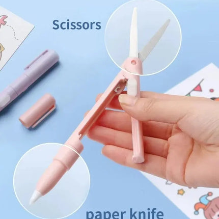 1pc Mini Portable Scissors Paper Cutter Knife 2 In 1 Multifunctional Pocket Pen Shape Scrapbooking Carving Cutting - product