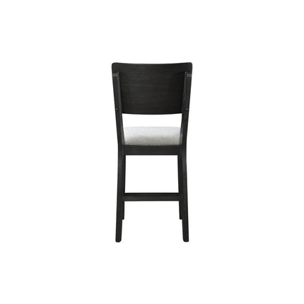 5pc Farmhouse Dining Set with Round Table, Black Gray Natural Grain, Integrated Turntable, Drop Leaves, Built-in Shelving, Fabric Upholstered Chairs