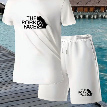 Men'S New Summer Collection2026Short-Sleeved Top Set，Quick-Drying And BreathableThe Pork Face+Pig Head Print Suit