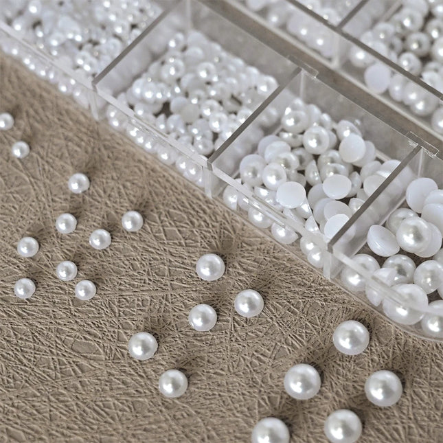 12 rejillas de medias perlas redondas abalorios 3D para uñas 1.5/2/2.5/3/4/5mm perlas blancas de espalda plana joyería de uñas artesanía de uñas pedrería de perlas