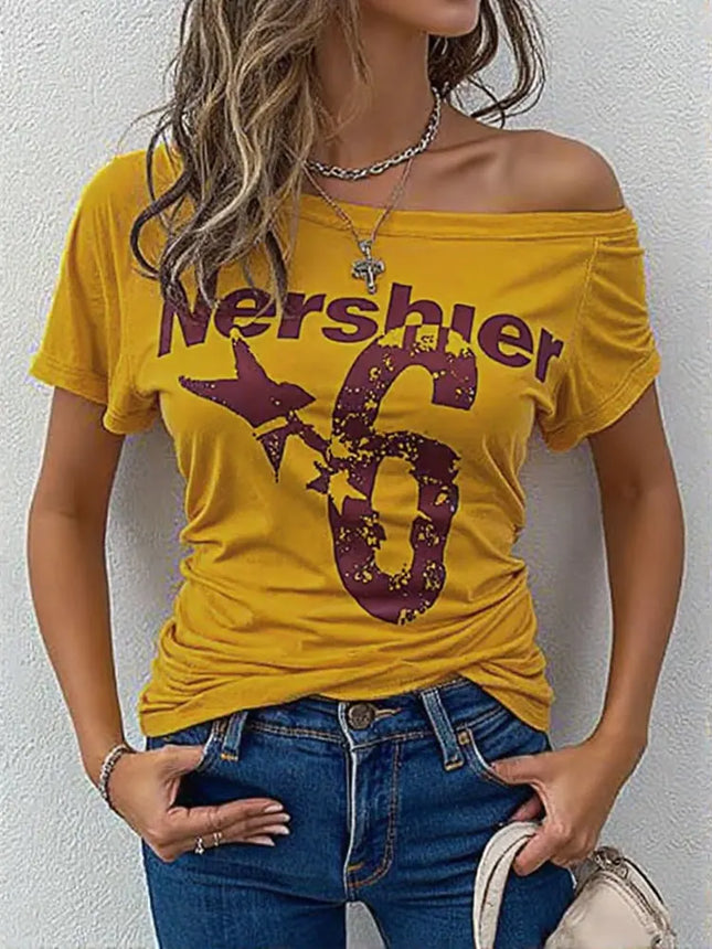 Sommer Y2K Sport Off-Shoulder Top Damen Sexy Vintage 2000er Kurzarm T-Shirt Lady Body Basic Crop Top Damen Casual