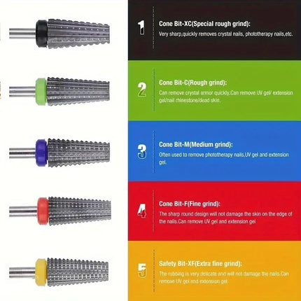 1/5Pcs 5 in 1 Ceramic Nail Drill Bit For Electric Drill Machine 3/32" Shank Milling Cutter Fast remove Acrylic or Hard Gel