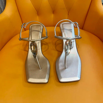 Jewel One Strap Sandals Summer New Square Toe Clip-Toe Non-Slip Special Heel Women's Shoes
