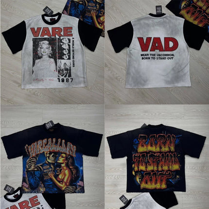 Street Trend Hip-hop Retro VARE ALL DAY Short-sleeved Casual Round-neck Men's Women's T-shirt Top