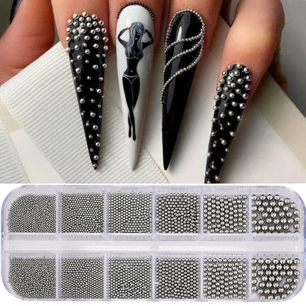 1 Box Half Round Flatback Nail Rhinestones Multi Size Gold& Silver Metal Pearls Caviar Nail Art Decorations Flat Back Gold Beads