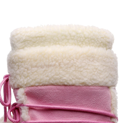 Free Ship Women Snow Boots Warm Plush Comfortable Platform Shoes Lady Lace-up Mid-Calf Pink Boots Non-slip Winter Shoes Booties