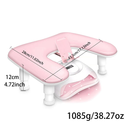 1pcs pink Adjustable Height Nail Arm Rest with Rotating Phone Holde PU Leather Nail Tech Arm Rest, U-Shaped Hand Rest