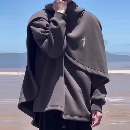 Japanese Heavy Industry Cloak Sweatshirt Functional High Collar Cloak Men's Loose Hooded Fake Two-piece Pullover Couple Coat