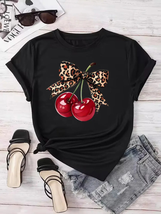 Fashion Cherry Print Women T-Shirt Short Sleeve Crew Neck Casual Tops for Summer Spring Women's Clothing - product image 5
