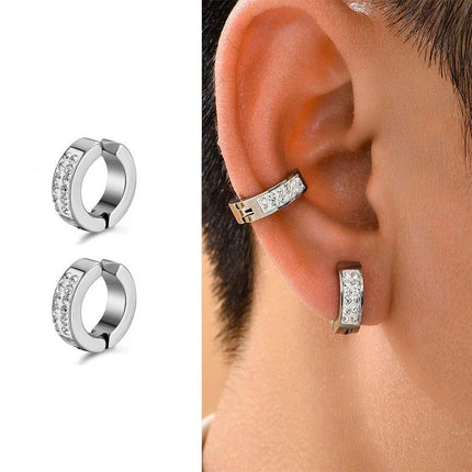 2Pcs Stainless Steel Magnetic Non Piercing Inlaid Cubic Zirconia Stud Earrings Clip on Hoop Earrings Ear Stud for Men Women