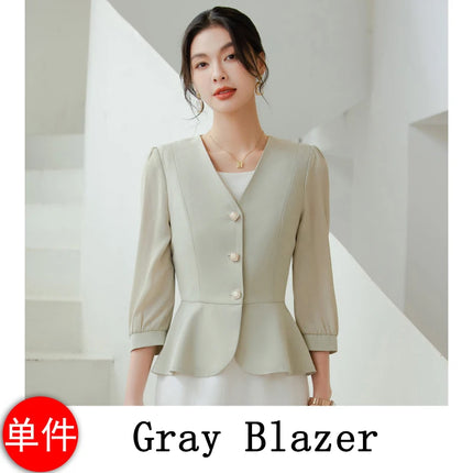 Women Casual 2 Pieces Set 2024 New Fashion Lantern Sleeve Jacket + White Dress Suit Office Ladies Business Blazers Skirt Set