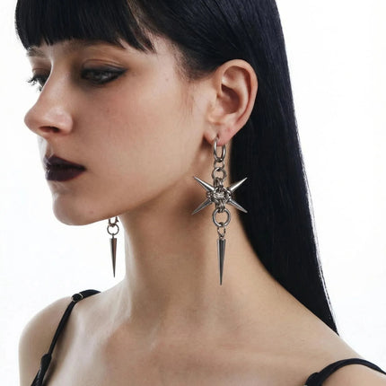 Gothic Stainless Steel Hoops Spike Piercing Long Dangle Earrings Handmade Punk y2k Chainmail Rivet Drop Earrings Rock Jewelry