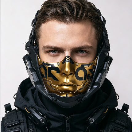 14Color Cyberpunk Half Face Mask Mecha Style Halloween Cosplay Mask Adjustable Strap Breathable Comfort Party Costume Face Cover