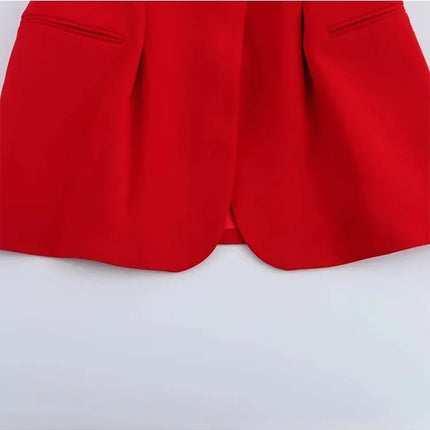 KONDALA Office Lady Chic Red Vest Blazer Suit V Neck Sashes Sleeveless Blazer High Waist Wide Leg Pants Fashion 2025 Summer Sets