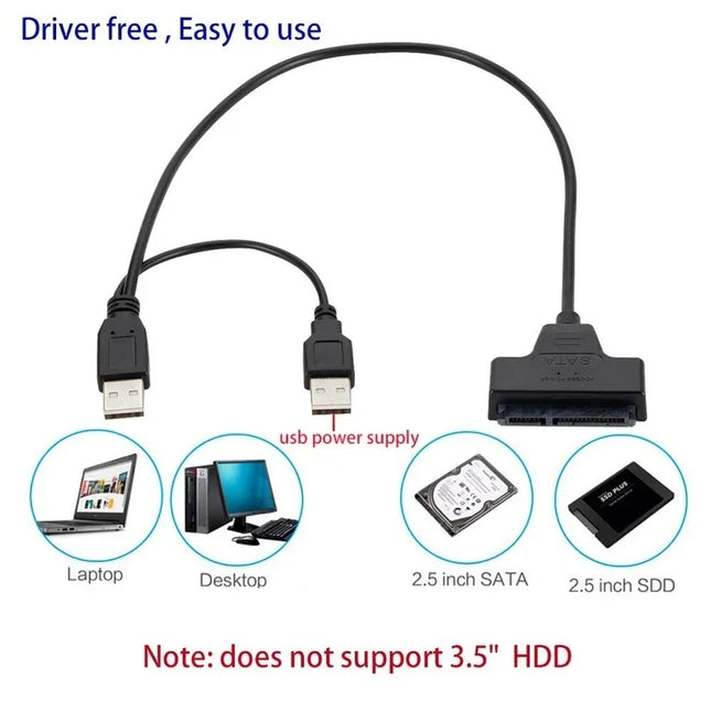 YIGETOHDE USB zu SATA USB 2.0 zu 2,5 Zoll HDD 7+15Pin SATA Festplattenkabel-Adapter für SATA SSD & HDD Adapter USB2.0 Stromversorgung