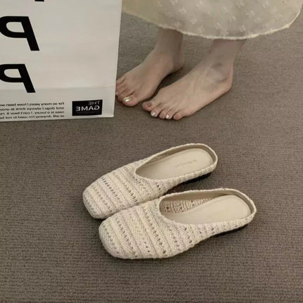 Women Slippers 2026 New Women's French Style Vacation Woven Mules Niche Closed Toe Slides For Outdoor Bohemian Sandals