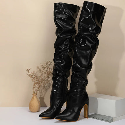 Women Pointed Side Zipper High Heel Boots Stylish Over The Knee Long Boots for Office Banquet Nightclub Party Wedding Catwalk OL