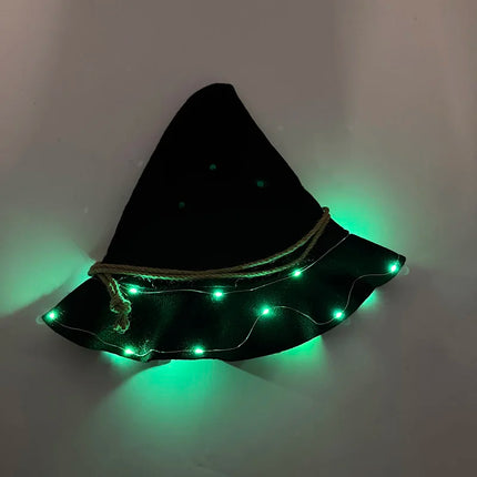 LED Light Up Witch Hat Black Pointed Wizard Hat with Rope Glowing Party Hats Halloween Cosplay Costume Accessory for Women