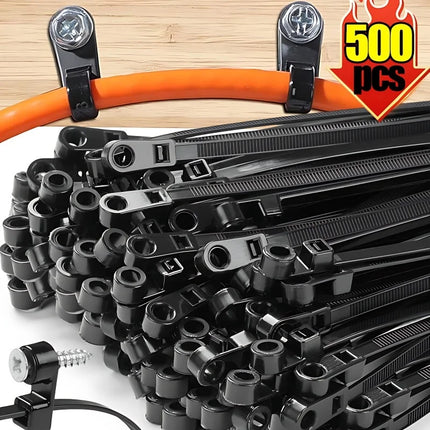 500/100PCS Screw Hole Cable Ties Reusable Fixed Nylon Cable Ties Self-locking Cord Ties Straps Fastening Loop - product image