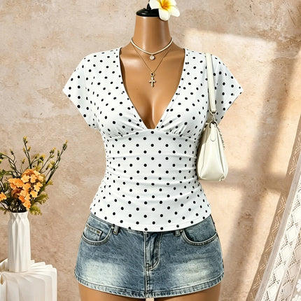 Women Short Sleeve Deep V Neck Side Ruched Wrap Crop T Shirt 2026 Summer Y2K Casual Streetwear Basic Solid Tees