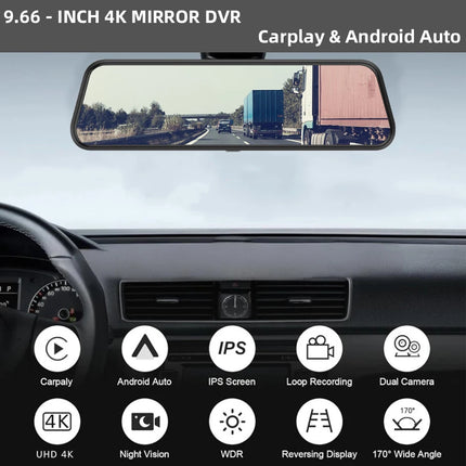 4K HD Car DVR Touch Screen Carplay & Android Auto Dash Cam Night Vision Video Recorder Driving Recorder