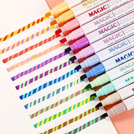 12pcs Double Ended Color Changing Highlighter Pens, Magic Markers for Journaling, DIY Crafts, School Office Drawing Supplies