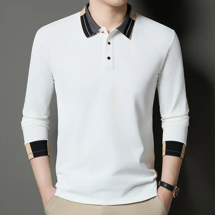 New Men's Business Casual Long Sleeved Shirt Solid Color Polo Shirt Fashionable Breathable Comfortable Versatile Top