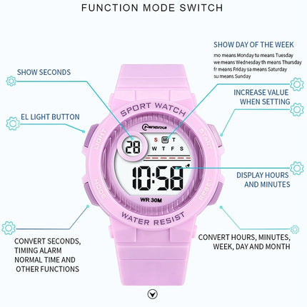 OHSEN Kids Sport Watches 30M Waterproof Pink Silicone Electronic Wristwatch Stopwatch Children Digital Watch For Boys Girls