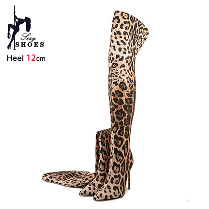 Purple Gradient Leopard Print Long Boots Women Thigh High Elastic Socks Boots 11CM Stiletto Over-the-Knee Spring Autumn Shoes