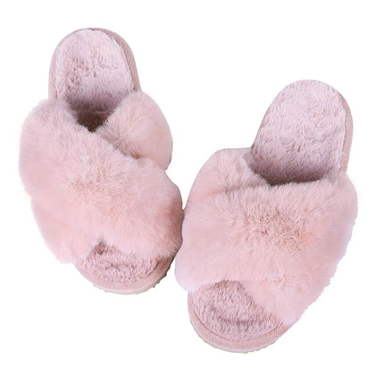Comwarm Women's Cross Band Fuzzy Slippers Fluffy Open Toe House Slippers Cozy Plush Bedroom Shoes Indoor Outdoor Fur Sandals
