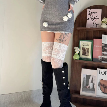 Women's Lace Fishnets Stockings Sexy JK Lolita Over The Knee Socks Autumn/Summer Retro Thigh Highs Tights Breathable Fishnets