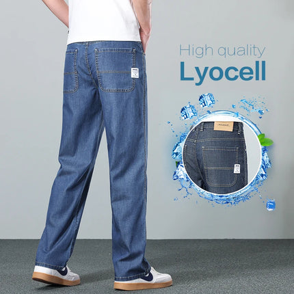 Brand Clothing Summer Lyocell Fabric Stretch Jeans Business Loose Straight Casual Trousers Fashion Versatile Pants Plus Size 40