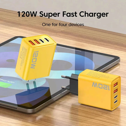 Total 120W USB USB-C Charger 4 Port Fast Charging USB Phone Charger Adapter For iPhone Samsung Xiaomi Quick Charge - product
