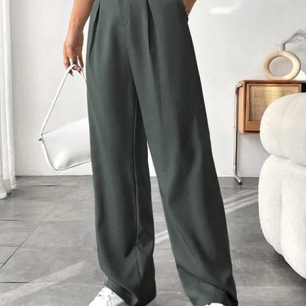 Draped High Waisted Wide Leg Pants Office Casual Suit Trousers Versatile Spring Autumn