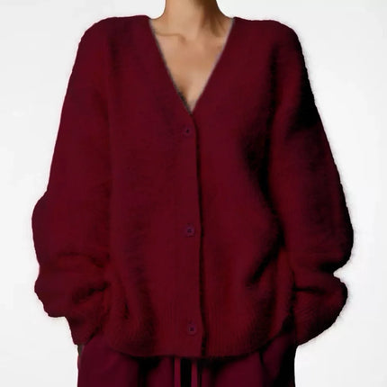 Autumn Winter V Neck Long Sleeve Button Thicken Fluffy Soft Loose Cardigan Knitted Sweater Coats PYMYFZC-9902