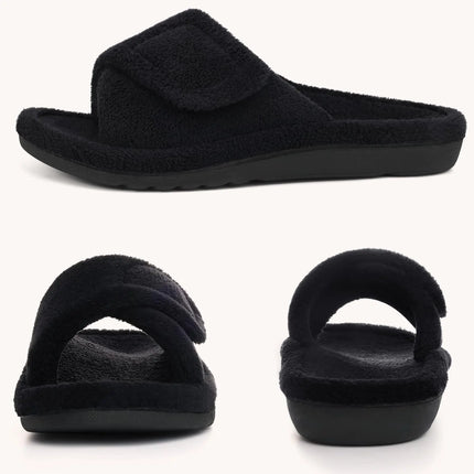 Comwarm Winter Women's Fur Fuzzy Slippers Adjustable Open Toe Furry Slide With Arch Support Four Seasons Cozy Fluffy House Shoes