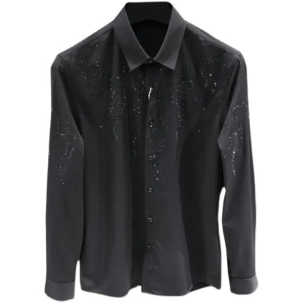 Men's Spring Autumn Light Luxury Rhinestone Shirt Fashion Versatile Slim Fit Long Sleeve Stylish Casual Button Down Top