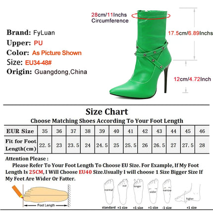 12CM Ultra High Heel Pointed Toe Stiletto Boots Women Ankle Boots Fashion Rivet Band T Show Short Booties Winter Female Shoes