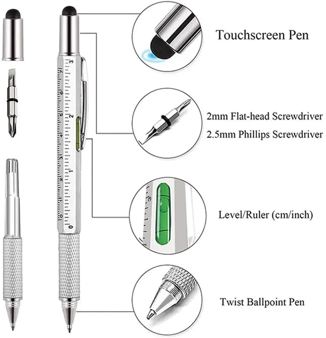 7 In 1 Multifunctional Pen Touch Screen Stylus Capacitive Pen With Screwdriver Ruler Levelgauge Refillable - product image fr