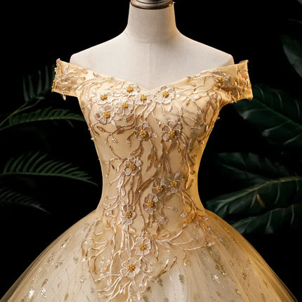 Classical Off The Shoulder Vestidos De Quinceaneras Lace Flower Beading Puffy Prom Dress Elegant Long Suknia Balowa Customized