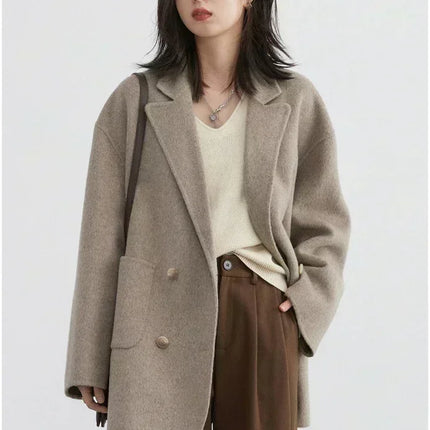 CHIC VEN Women's Woolen Coats Loose Casual Double Breasted Retro Double-sided Jacket Office Lady Outerwear Autumn Winter 2026