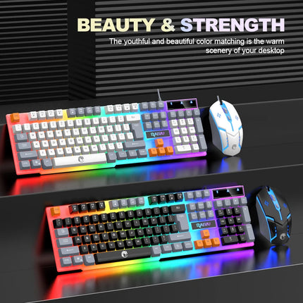 RAIKU T26 Three tone Luminous Keyboard Mouse Wired Mechanical Touch Gaming Mouse Keyboard Set - product image from BSM MART