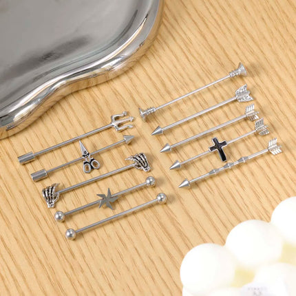 16G Skeleton Hand Industrial Barbell Surgical Steel Short Cartilage Earring Body Piercing Jewelry for Women Men Rod Length 38mm