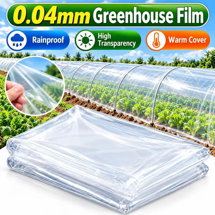 Folded clear greenhouse film in front of a garden tunnel